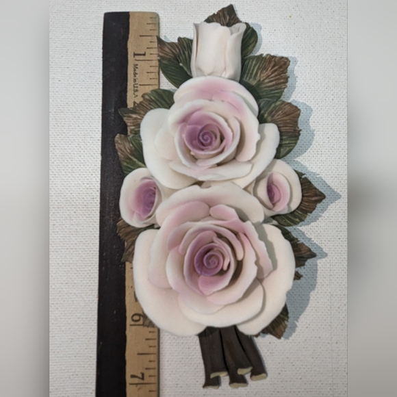 Handcrafted Porcelain Bisque Figurine Lavender Roses & Stems Home Decor 7" X-1 - Picture 2 of 12